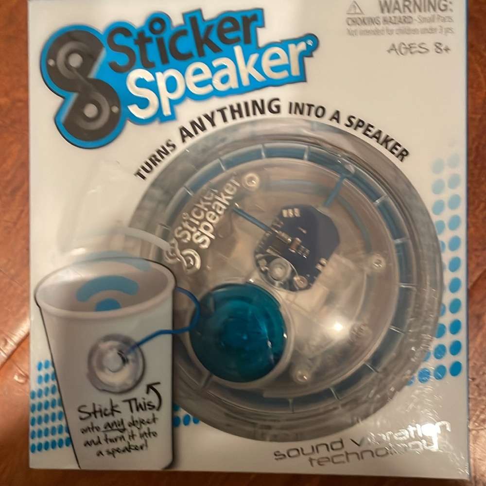 Brand new Sticker Speaker. Ages 8+. Stick on vases, lunch box, binder, etc
